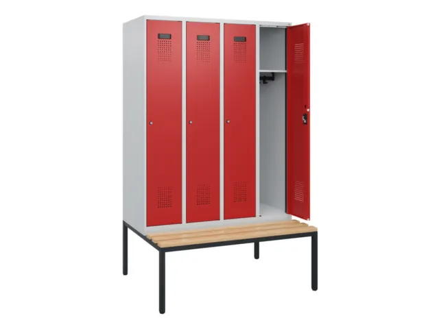 locker met bank,HxBxD 1950x1200x815mm,4vak,vak B 300mm,cilinderslot