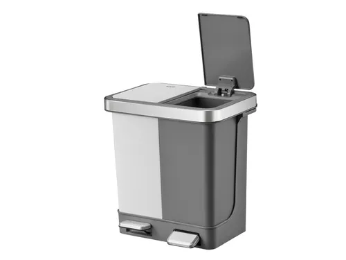 Afvalbak EKO Hana Duo Recycling pedaalemmer 2x10 liter grijs wit