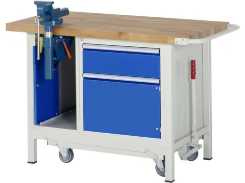 Werkbank 880x1250x700mm Beukenhouten Werkblad 1lade 2 Kasten