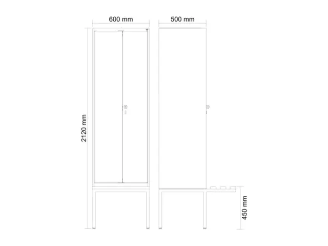 locker met bank,voor scheiding van kleding,HxBxD 2120x600x815mm,2vak
