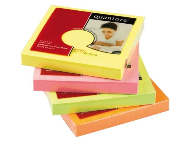 Memoblok Quantore 76x76mm neon kleuren assorti 4 kleuren