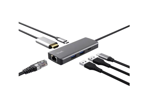 Adapter Trust Dalyx 6-in-1 USB-C multipoort grijs
