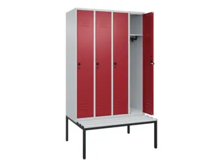 locker met bank,HxBxD 2120x1200x815mm,4vak,vak B 300mm,draaigrendel - 2