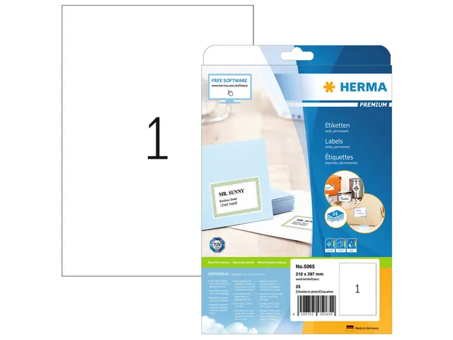 HERMA 5065 Premium etiketten A4 210x297mm Wit 25 stuks
