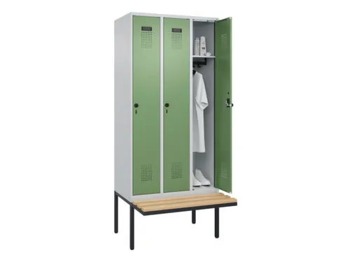 locker met bank,HxBxD 2120x900x815mm,3vak,vak B 300mm,draaigrendel