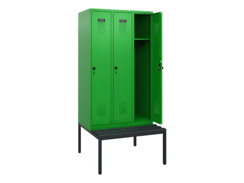 locker met bank,HxBxD 1950x900x815mm,3vak,vak B 300mm,draaigrendel