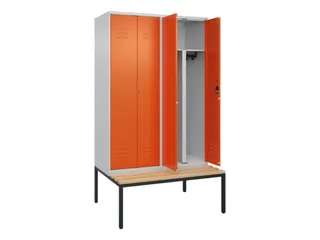 PBM-locker met bank,HxBxD 2120x1200x815mm,4vak,vak B 300mm,cil.-slot - 2