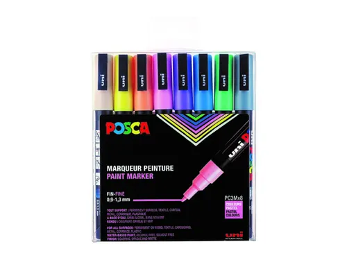 Verfstift Posca PC3M Fijne punt 0,9-1,3mm pastel 8 stuks assorti