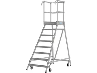 bordestrap,verrijdbaar,bordes H 1,95m,8treden m. R13-laag,aluminium - 1
