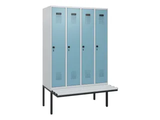 locker met bank,HxBxD 1950x1200x815mm,4vak,vak B 300mm,draaigrendel - 2