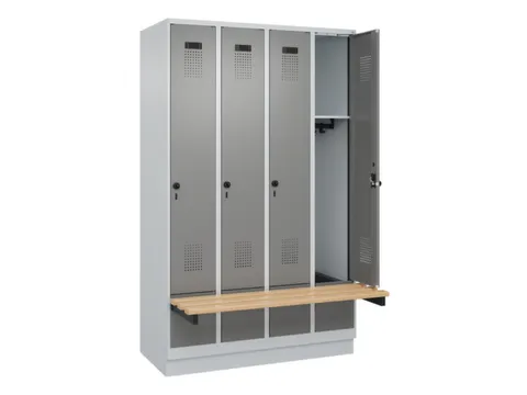 locker met bank,HxBxD 1950x1200x815mm,4vak,vak B 300mm,draaigrendel