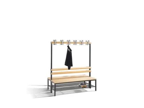 Omkleedbank 1500mm Houten Zitlatten Dubbel Hakenlijst Schoenenrek
