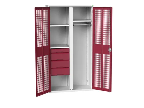 Locker 2000x1050x550mm 3 vakken lade, dubbele ventilatiedeur, RAL3004