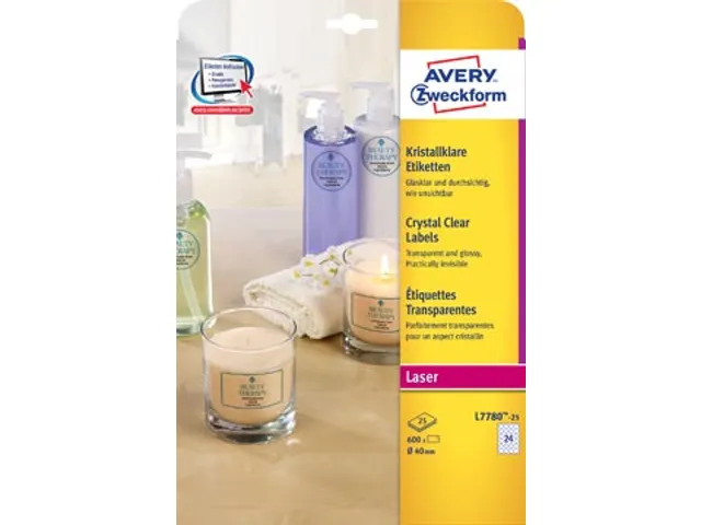Rond Etiket Avery Zweckform L7780-25 40mm Transparant 600 stuks