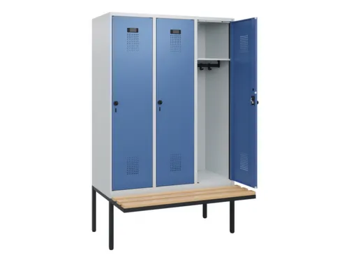 locker met bank,HxBxD 1950x1200x815mm,3vak,vak B 400mm,draaigrendel
