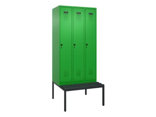 locker met bank,HxBxD 2120x900x815mm,3vak,vak B 300mm,draaigrendel