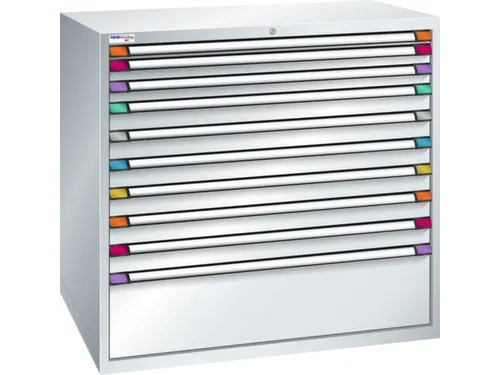 ladekast,HxBxD 1200x1205x695mm,10lade(n),RAL7035,front RAL7035