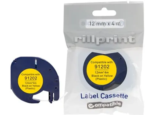 compatible LetraTAG tape voor Dymo 91202, 12 mm, plastic, geel