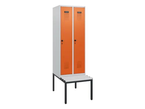 locker met bank,HxBxD 1950x600x815mm,2vak,vak B 300mm,draaigrendel