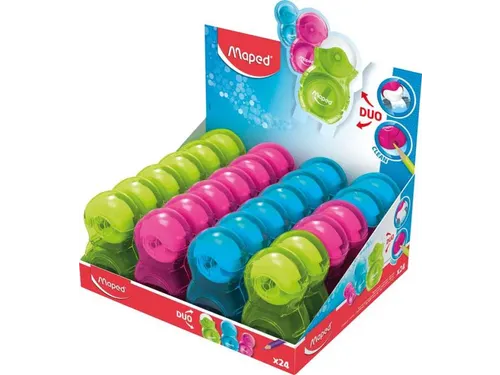 Puntenslijper Maped Loopy 1 gaats met gum display á 24 stuks assorti