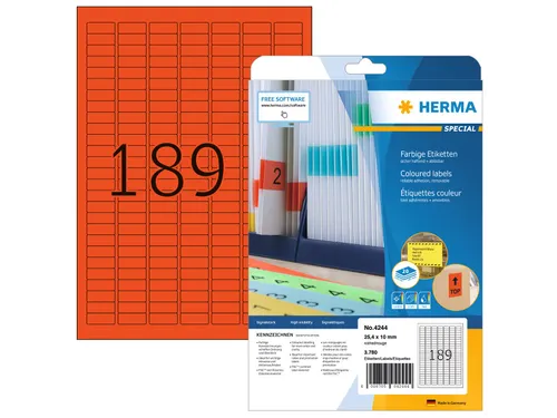 HERMA 4244 Gekleurde etiketten A4 25,4x10mm Rood 3780 stuks