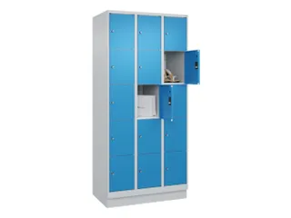 lockerkast,HxBxD 1950x900x500mm,3x5vakken,vak B 300mm,cil.-slot,sokkel - 1