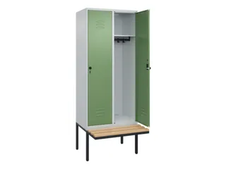 locker met bank,HxBxD 2120x800x815mm,2vak,vak B 400mm,draaigrendel - 2