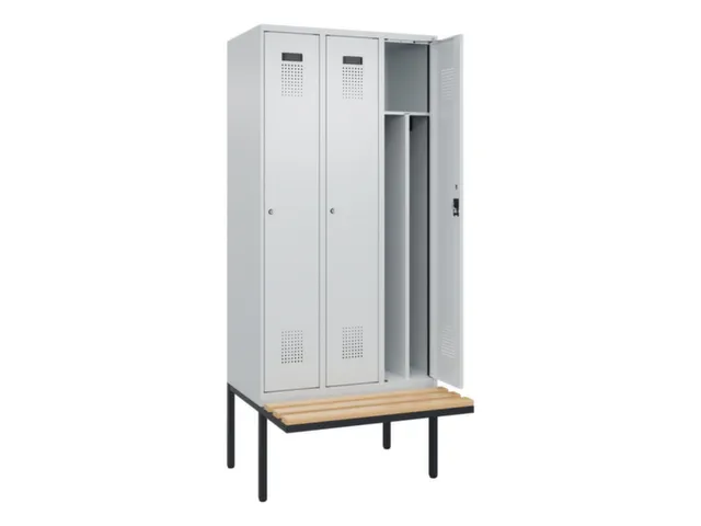 locker met bank,voor scheiding van kleding,HxBxD 2120x900x815mm,3vak