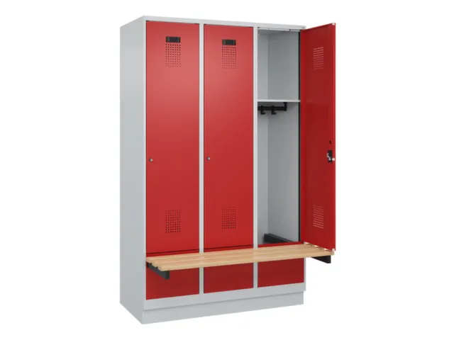 locker met bank,HxBxD 1950x1200x815mm,3vak,vak B 400mm,cilinderslot