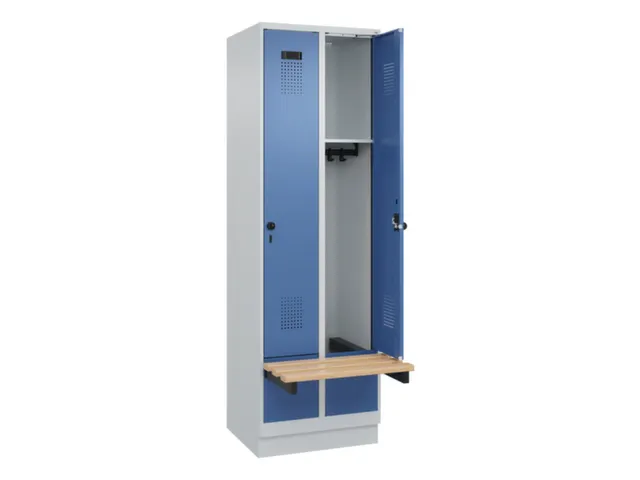 locker met bank,HxBxD 1950x600x815mm,2vak,vak B 300mm,draaigrendel