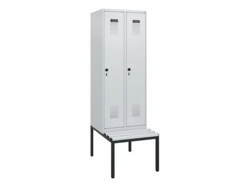 locker met bank,HxBxD 1950x600x815mm,2vak,vak B 300mm,draaigrendel