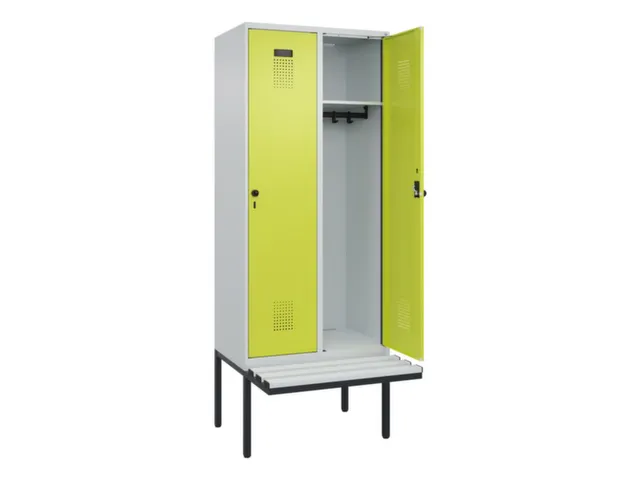 locker met bank,HxBxD 2120x800x815mm,2vak,vak B 400mm,draaigrendel