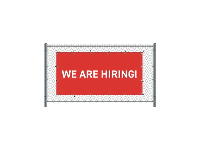 Hekwerkbanner 200x100 cm Rood met Engelse Print WE ARE HIRING