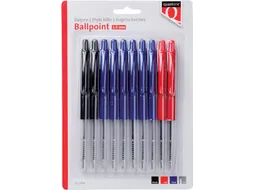 Balpen Quantore Drukknop assorti medium, Blister 10 stuks