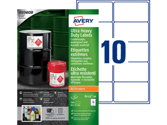 Etiket Avery B7173-50 99x57mm polyethyleen wit 500 stuks