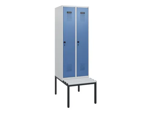 locker met bank,HxBxD 1950x600x815mm,2vak,vak B 300mm,draaigrendel