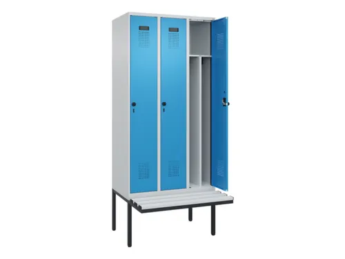 locker met bank,voor scheiding van kleding,HxBxD 2120x900x815mm,3vak