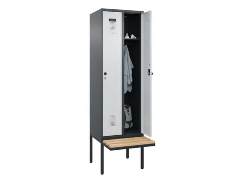 locker met bank,HxBxD 2120x600x815mm,2vak,vak B 300mm,draaigrendel