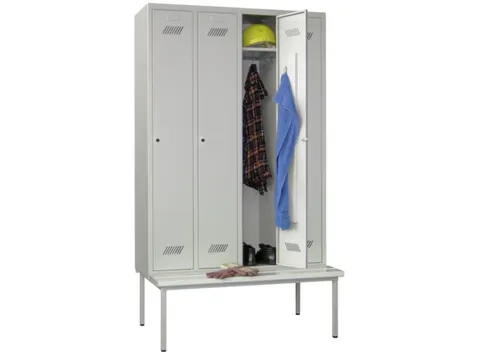 locker met bank,HxBxD 2150x1200x500mm,4vak,RAL7035,front RAL7035