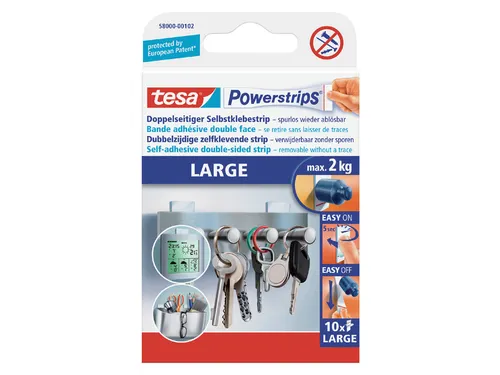 Kleefstrips tesa Powerstrips LARGE dubbelzijdig 2kg 10 stuks