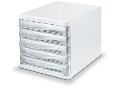 ladeblok,5lade(n),HxBxD 250x265x340mm,kunststof,wit,laden glashelder