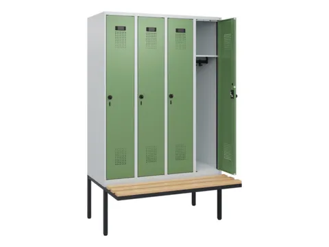 locker met bank,HxBxD 1950x1200x815mm,4vak,vak B 300mm,draaigrendel