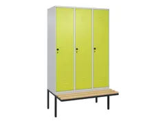 locker met bank,HxBxD 2120x1200x815mm,3vak,vak B 400mm,draaigrendel