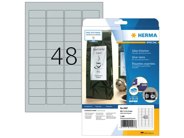 HERMA 4097 Zilver folie-etiketten A4 45,7x21,2mm Glossy 1200 stuks