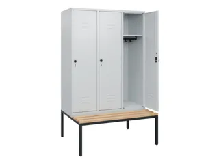 locker met bank,HxBxD 1950x1200x815mm,3vak,vak B 400mm,draaigrendel - 2