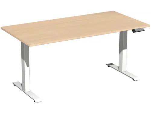 Elektrisch ihv bureau,HxBxD 630-1280x1600x800mm,blad beuken,T-voet wit