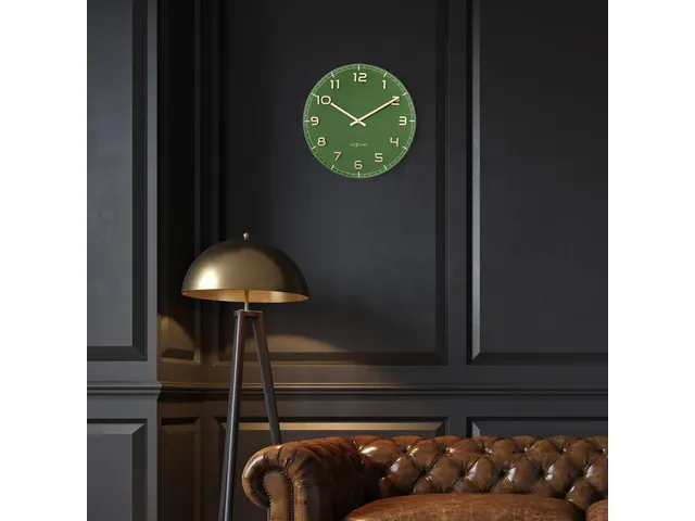 Wandklok Nextime dia 40cm Groen glas/Aluminium Classy Medium