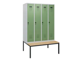 locker met bank,HxBxD 1950x1200x815mm,4vak,vak B 300mm,draaigrendel - 2