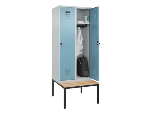 locker met bank,HxBxD 2120x800x815mm,2vak,vak B 400mm,draaigrendel