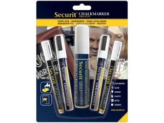 Securit Krijtmarker Wit, Etuit Met 5 Stuks In Geassorteerde Diktes - 1